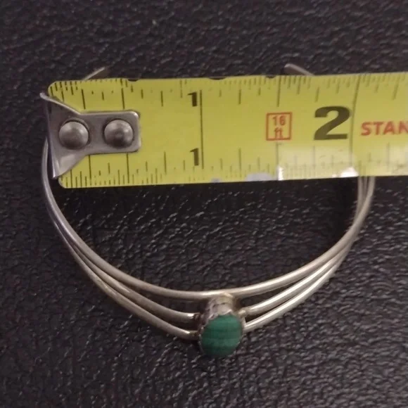 Pair Malachite shell Crystal stone Alpaca Silver bracelet Cuff - Picture 5 of 13